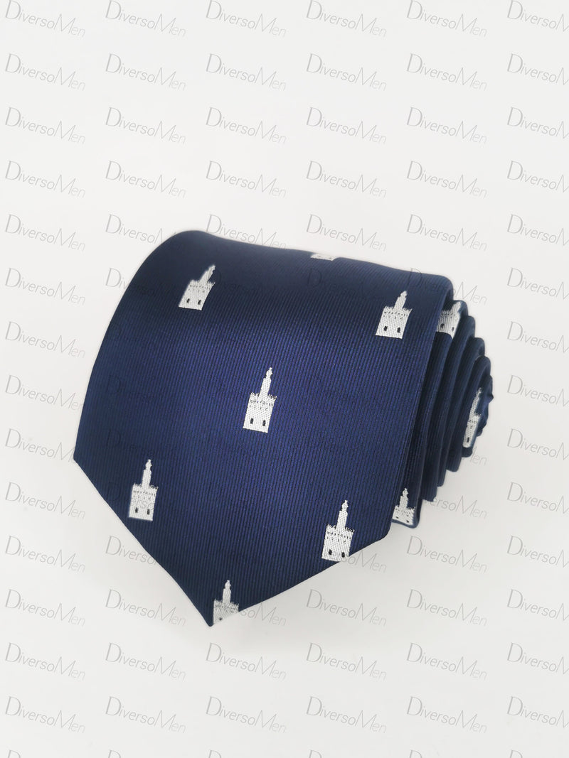 Corbata azul marino con Torre del Oro blanca Corbatas