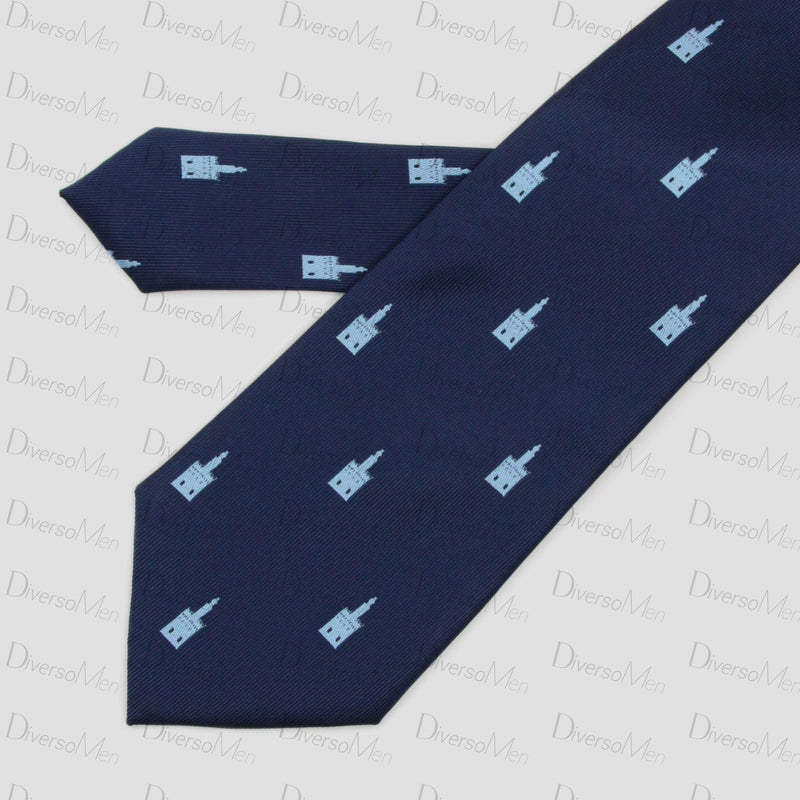 Corbata azul marino con Torre del Oro celeste - DiversoMen