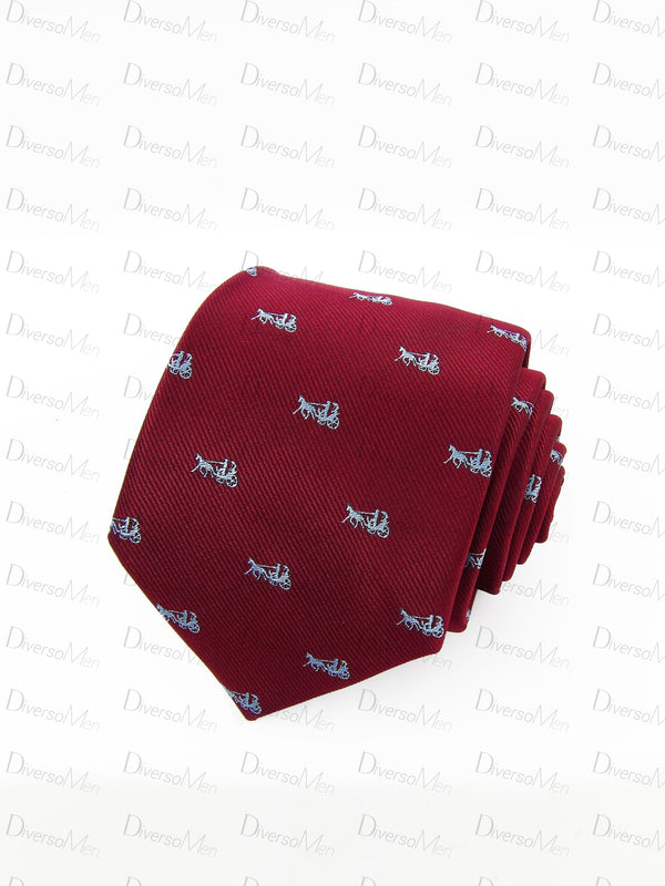 Corbata burdeos coche caballos celestes Corbatas