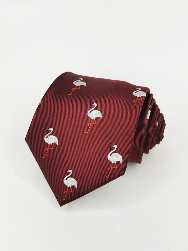 Corbata burdeos con flamencos grises - DiversoMen