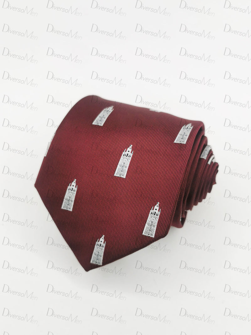 Corbata burdeos con Giralda blanca Corbatas