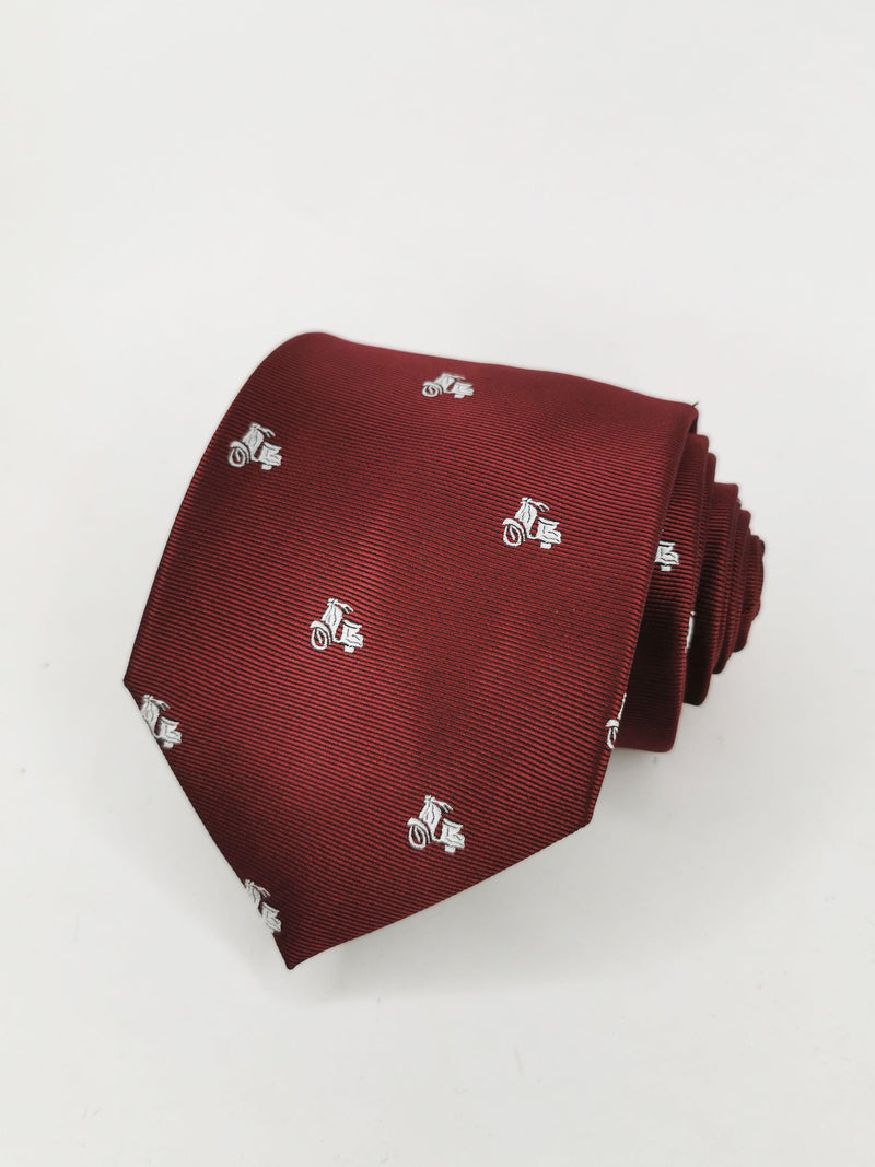 Corbata burdeos con motos vespas blancas - DiversoMen