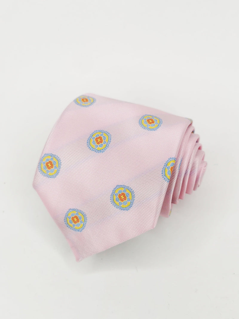 Corbata rosa con figuras amarillo y celeste - DiversoMen