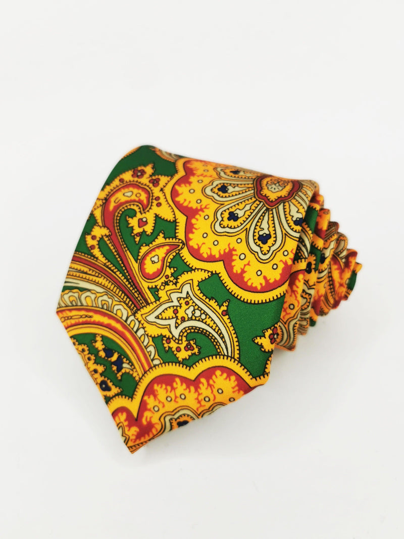 Corbata seda verde cachemir grande amarillo - DiversoMen