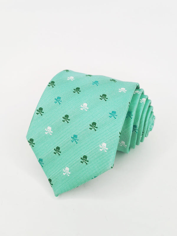 Corbata verde agua con calaveras piratas celestes y verdes - DiversoMen