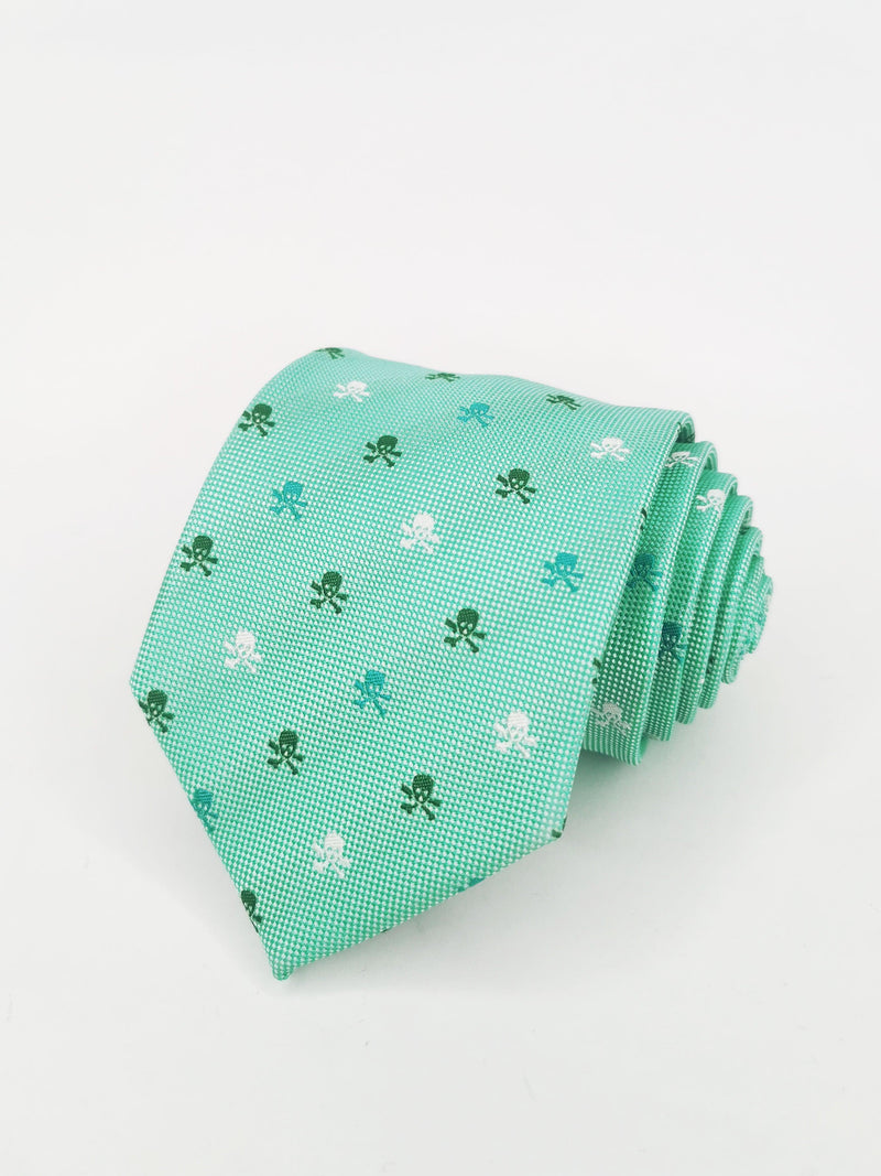 Corbata verde agua con calaveras piratas celestes y verdes - DiversoMen