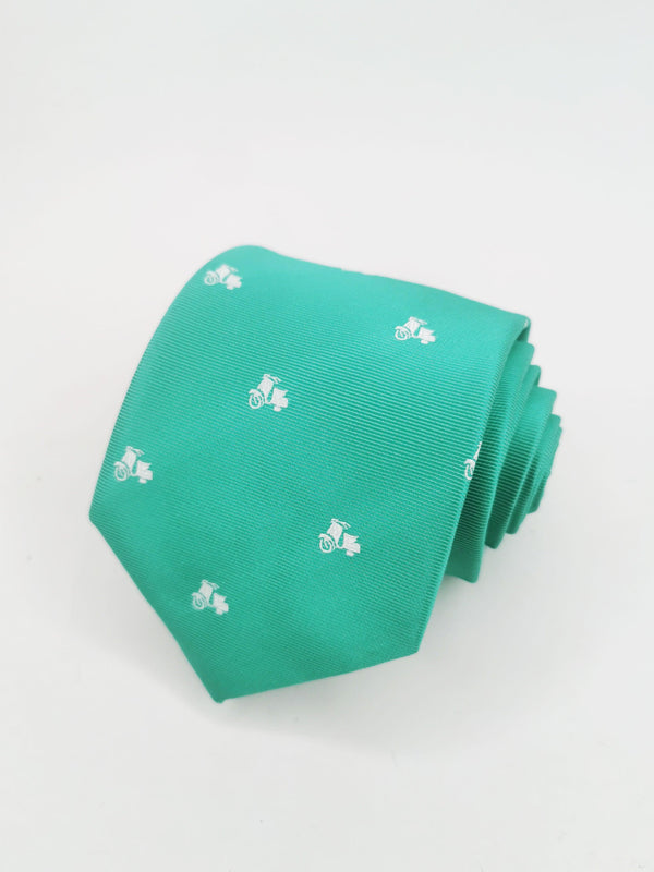 Corbata verde agua con motos vespas blancas - DiversoMen