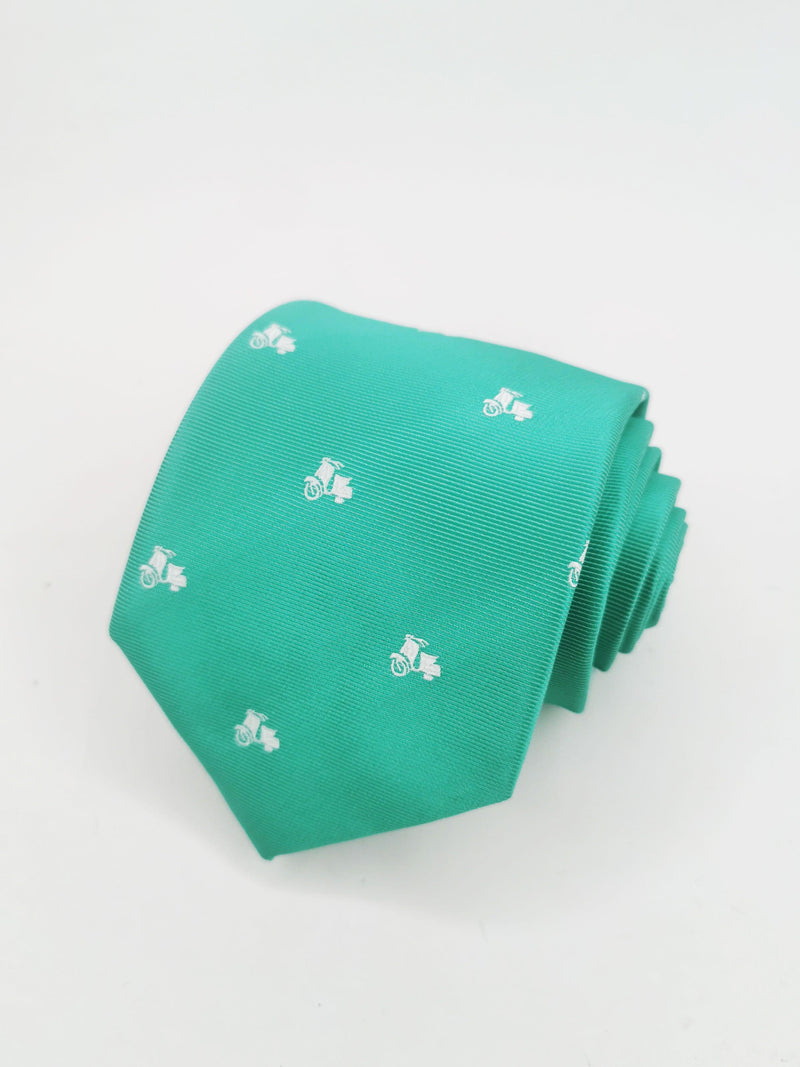 Corbata verde agua con motos vespas blancas - DiversoMen