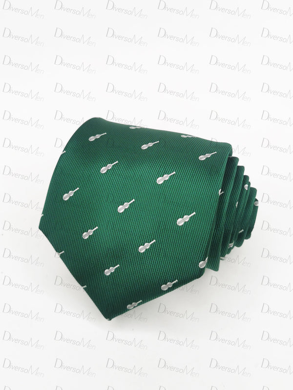 Corbata verde con guitarra flamenca blanca Corbatas