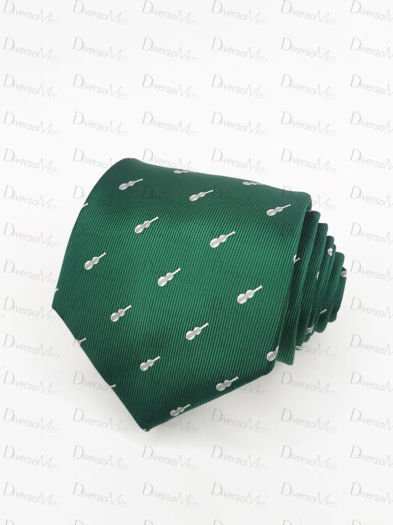 Corbata verde con guitarra flamenca blanca Corbatas