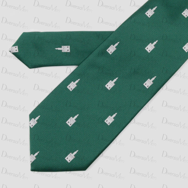 Corbata verde con Torre del Oro blanca - DiversoMen