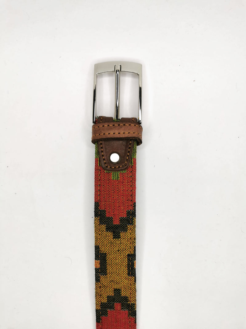 2x1 - Cinturón étnico rojo y mostaza ajustable - DiversoMen