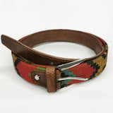 2x1 - Cinturón étnico rojo y mostaza ajustable - DiversoMen