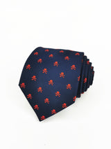 2x1 - Corbata azul marino con calaveras piratas rojas - DiversoMen
