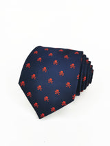 2x1 - Corbata azul marino con calaveras piratas rojas - DiversoMen