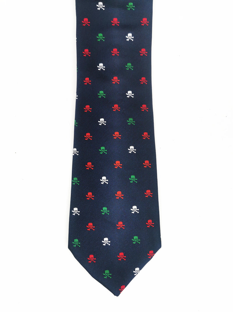 2x1 - Corbata azul marino con calaveras piratas rojas, verdes y blancas - DiversoMen