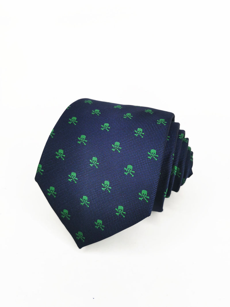 2x1 - Corbata azul marino con calaveras piratas verdes - DiversoMen