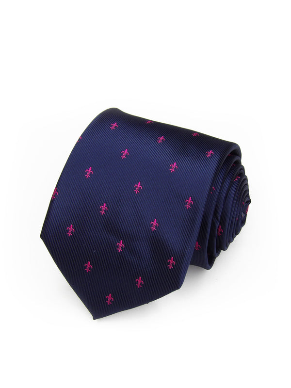 2x1 - Corbata azul marino con flor de lis fucsia - DiversoMen