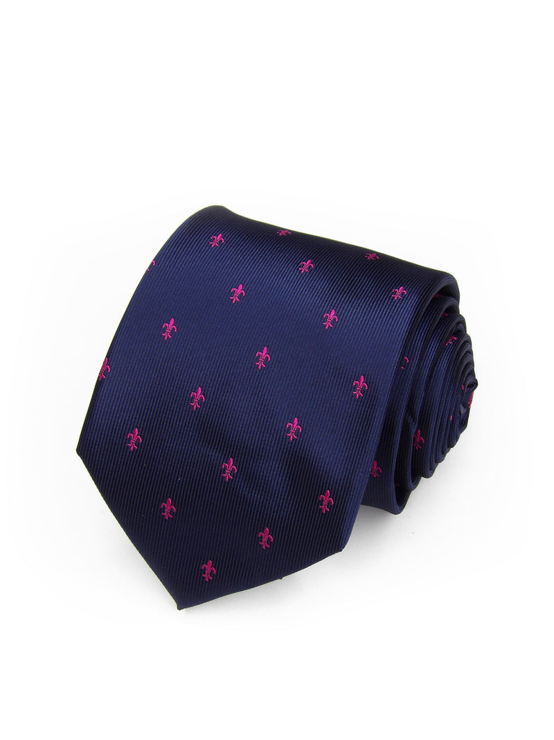 2x1 - Corbata azul marino con flor de lis fucsia - DiversoMen