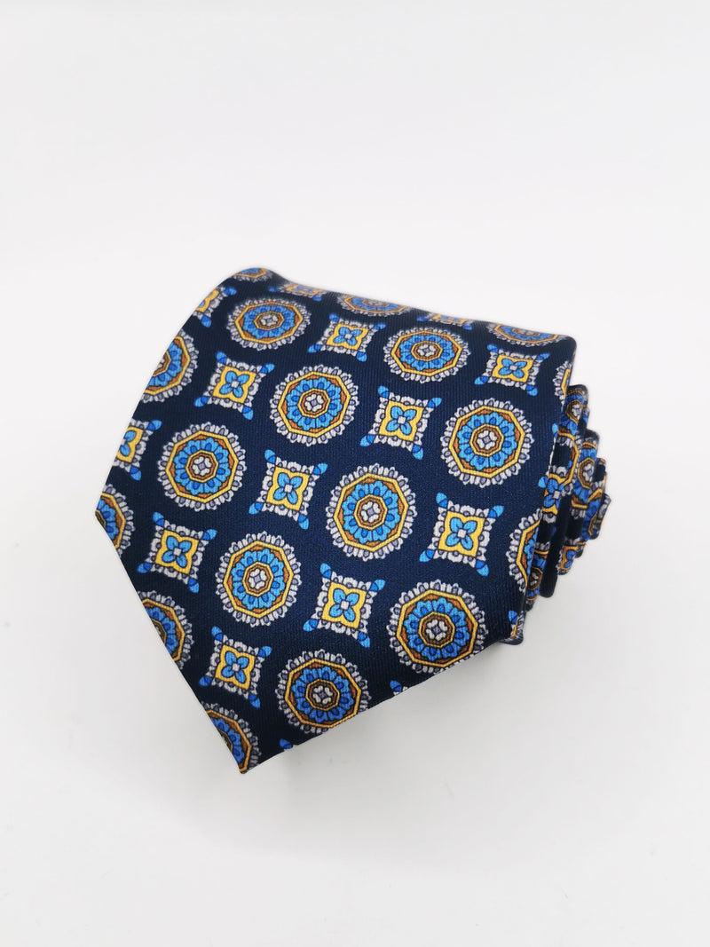 2x1 - Corbata azul marino con rosetas marrones y crema - DiversoMen