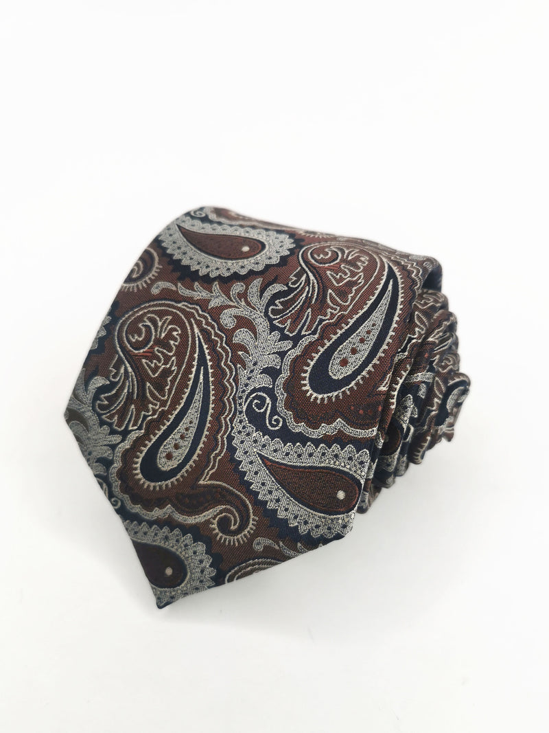 2x1 - Corbata marrón con cachemir negro y gris - DiversoMen