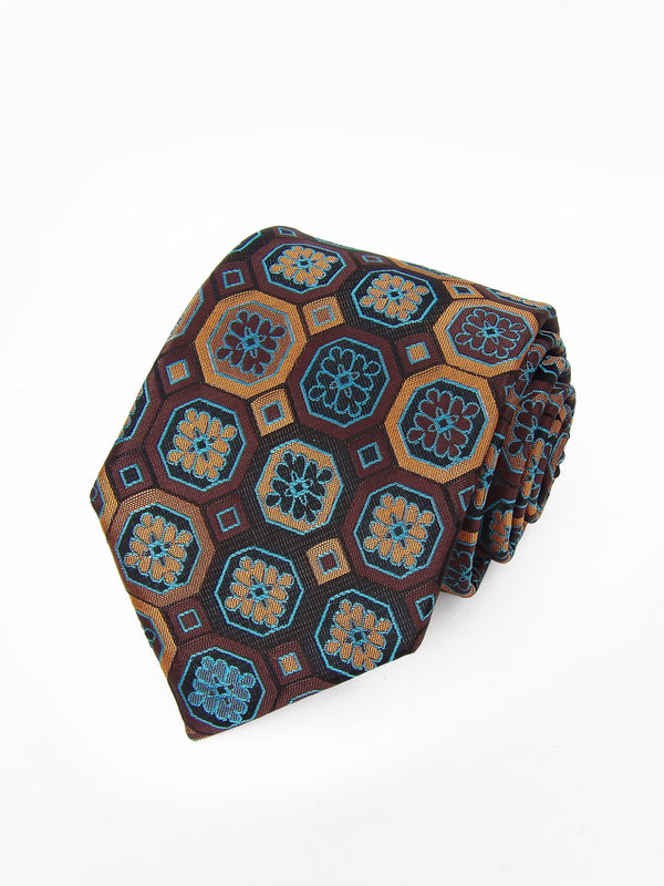 2x1 - Corbata marron con rosetas tonos azules y ocres - DiversoMen