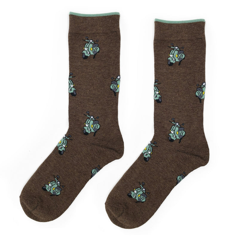 2x1 - Calcetines marrones con vespas verde agua - DiversoMen