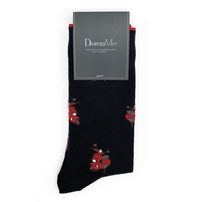 2x1 - Calcetines negros con vespas rojas - DiversoMen