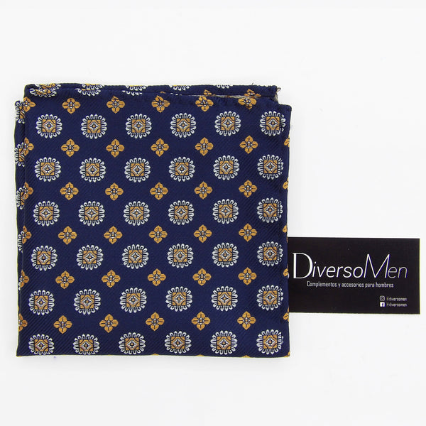 2x1 - Pañuelo azul marino con medallones dorados - DiversoMen