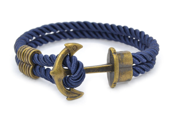Pulsera ancla dorada vintage de nylon azul - DiversoMen