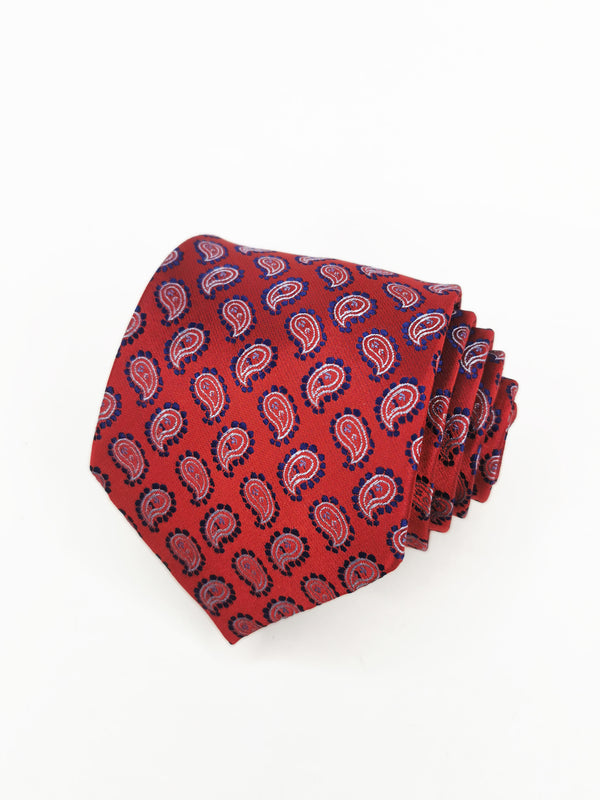 Cravate rouge foncé à motif cachemire blanc et bleu vif - DiversoMen