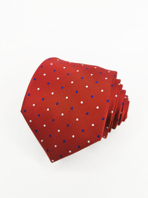 Cravate rouge à pois bleu moyen et blanc - DiversoMen