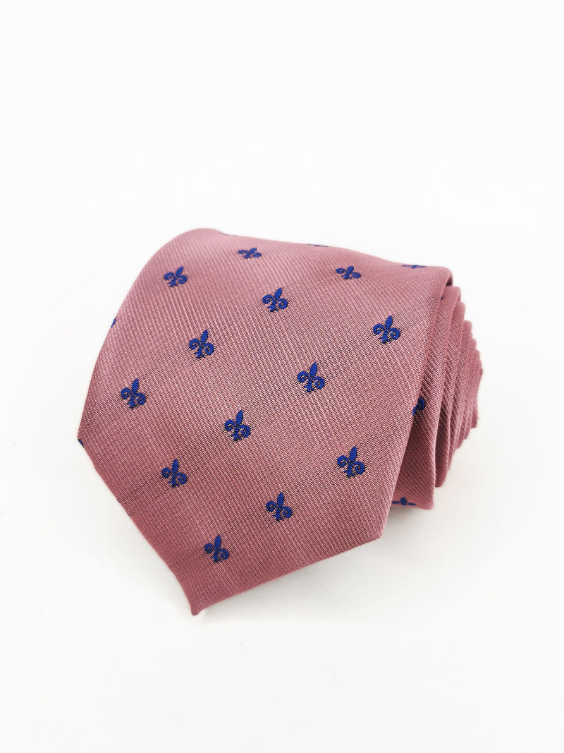 2x1 - Corbata rosa tenue con flor de lis grande azul oscuro - DiversoMen