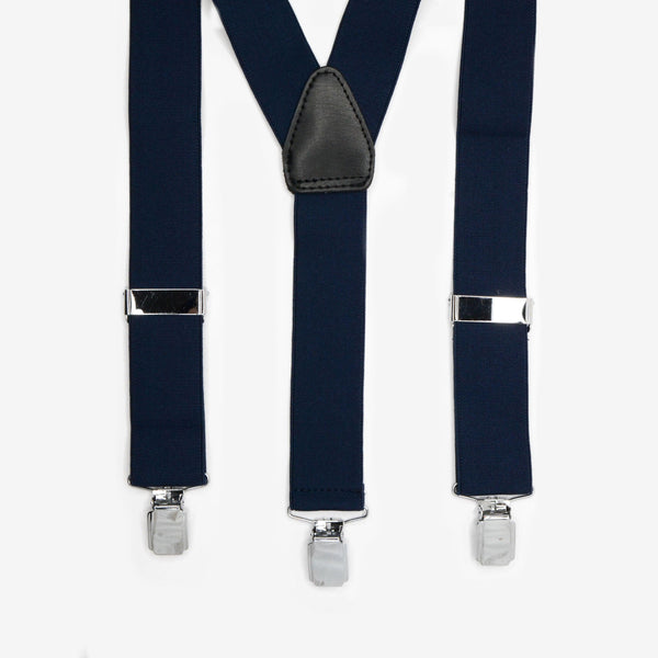 Bretelles Solides 2.5cm En Forme De Y Avec 3 Clips Pour Hommes Et Femmes Bleu Marine Bretelles Solides 2.5cm En Forme De Y Avec 3 Clips Pour Hommes Et Femmes Bleu Marine
