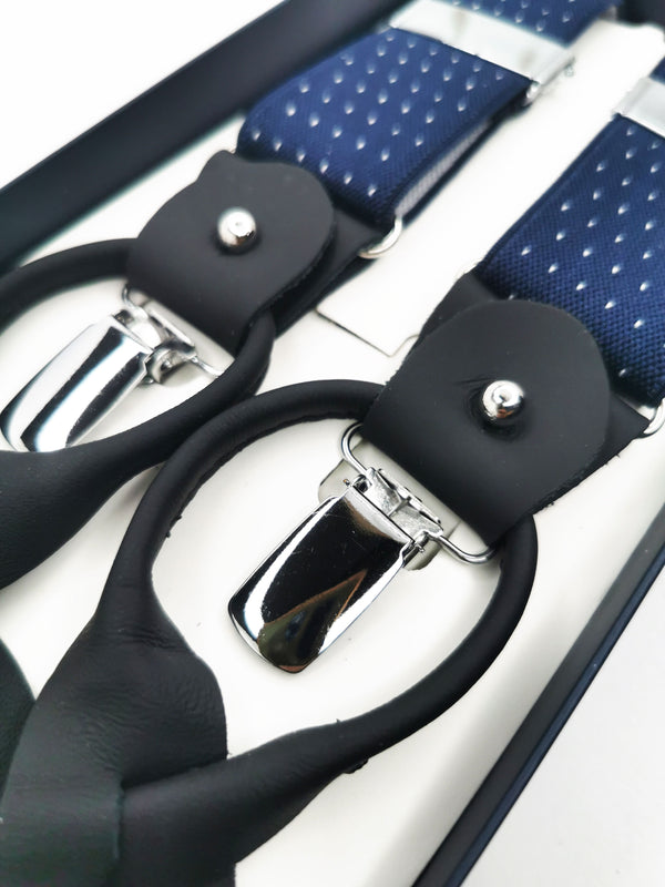 2x1 - Tirantes premium azul marino lunares clips y botón - DiversoMen