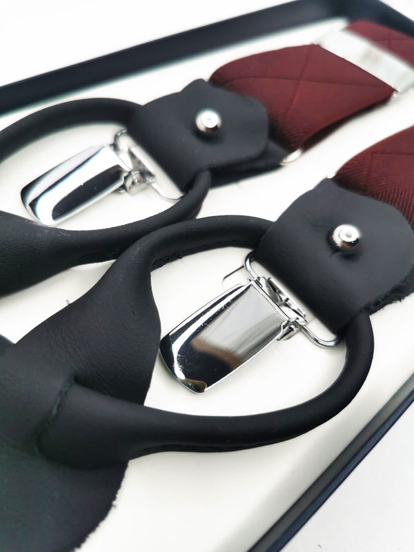 2x1 - Tirantes premium burdeos liso clips y botón - DiversoMen