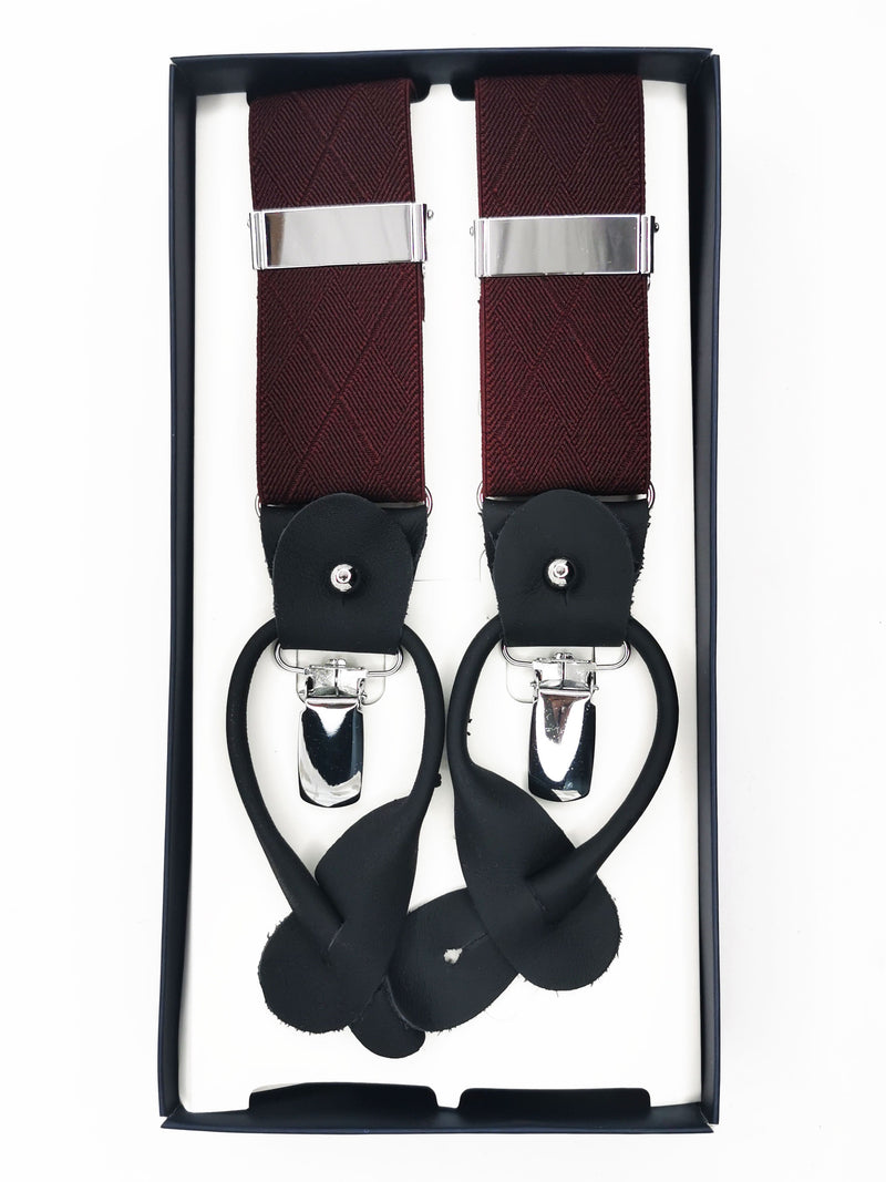 2x1 - Tirantes premium burdeos liso clips y botón - DiversoMen
