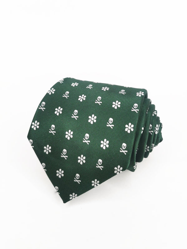 2x1 - Corbata verde calaveras piratas y flores blancas - DiversoMen