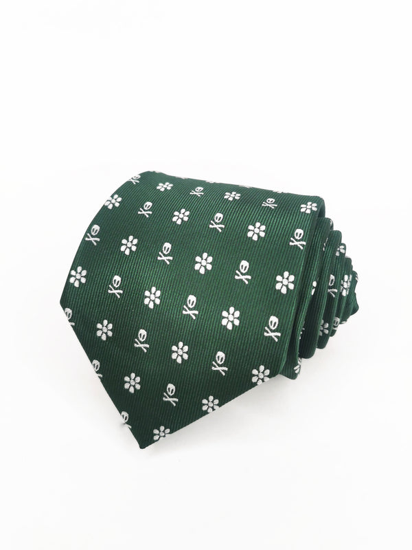 2x1 - Corbata verde calaveras piratas y flores blancas - DiversoMen
