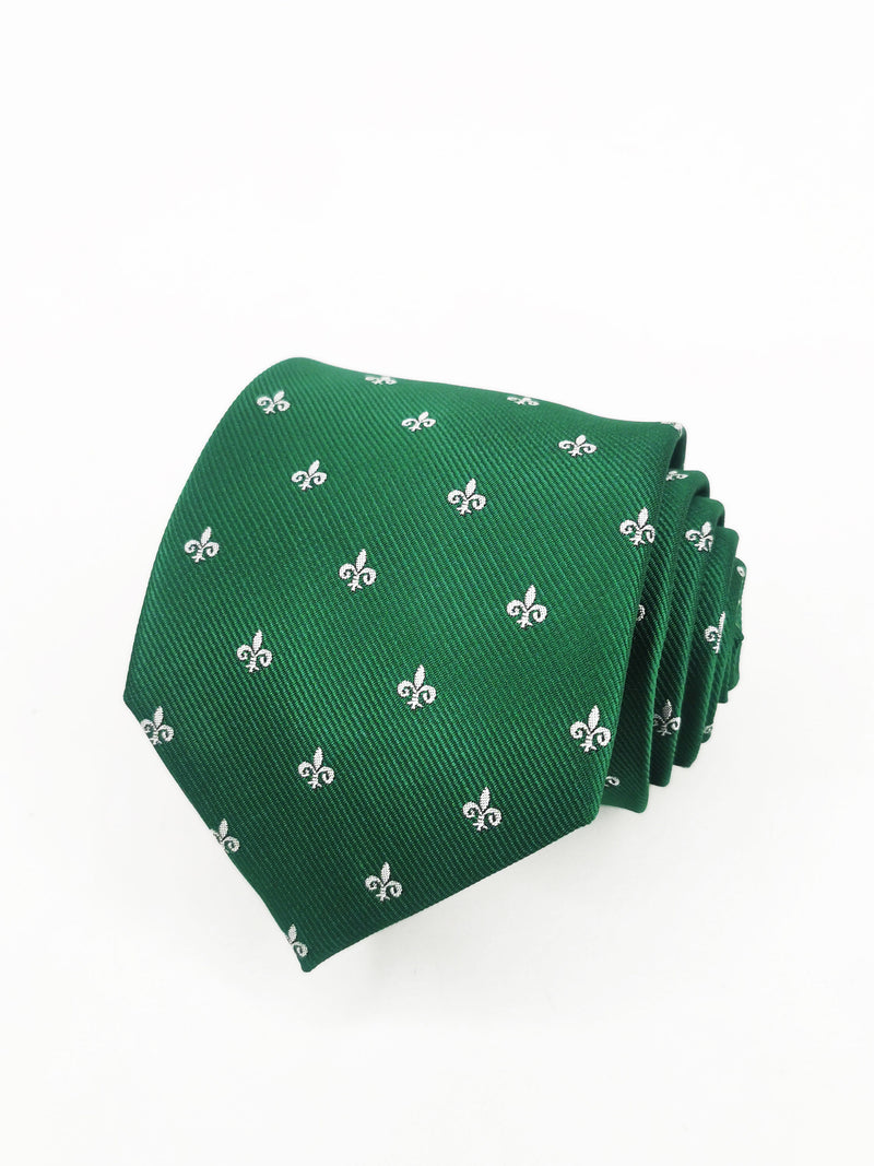 2x1 - Corbata verde con flor de lis grande blanca - DiversoMen