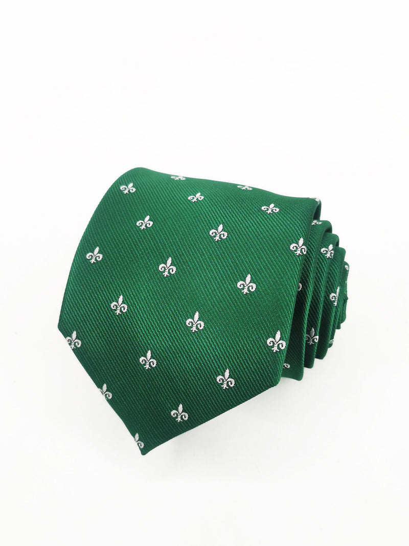 2x1 - Corbata verde con flor de lis grande blanca - DiversoMen