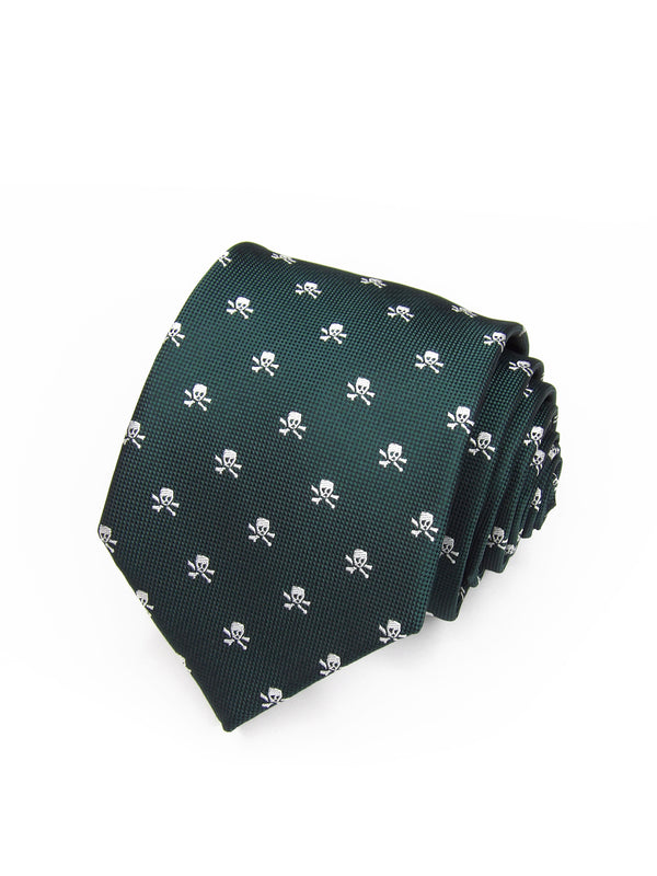 2x1 - Corbata verde oscuro con calaveras piratas blancas - DiversoMen
