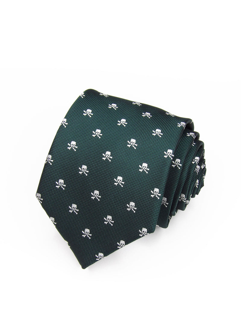 2x1 - Corbata verde oscuro con calaveras piratas blancas - DiversoMen