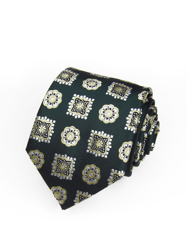 2x1 - Corbata verde oscuro medallones y rosetas cremas - DiversoMen