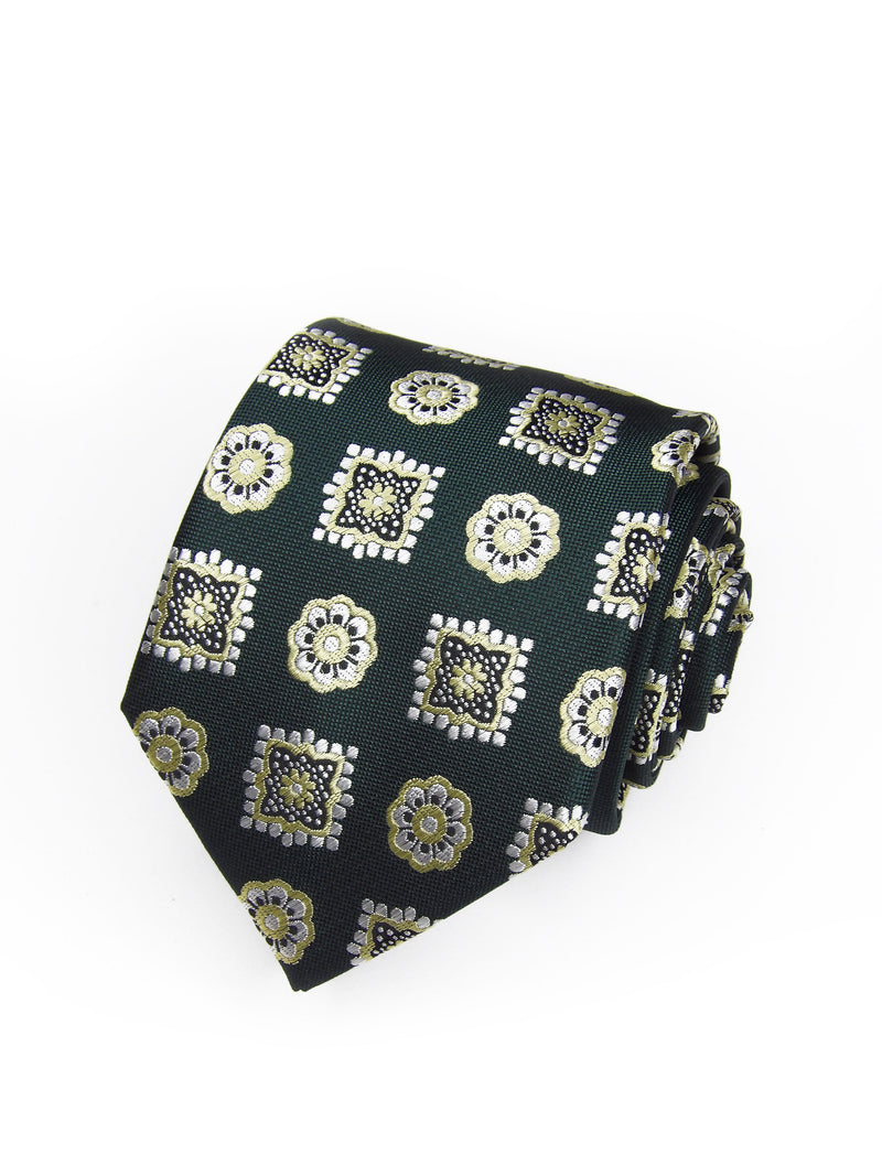 2x1 - Corbata verde oscuro medallones y rosetas cremas - DiversoMen