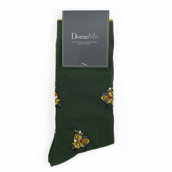 2x1 - Calcetines verdes con vespas amarillas - DiversoMen