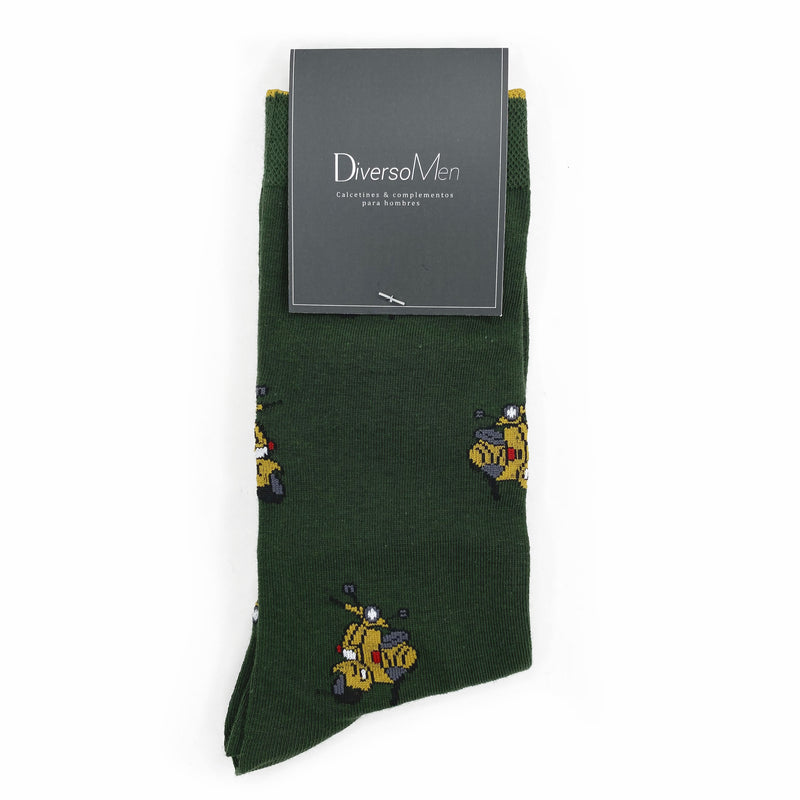 2x1 - Calcetines verdes con vespas amarillas - DiversoMen